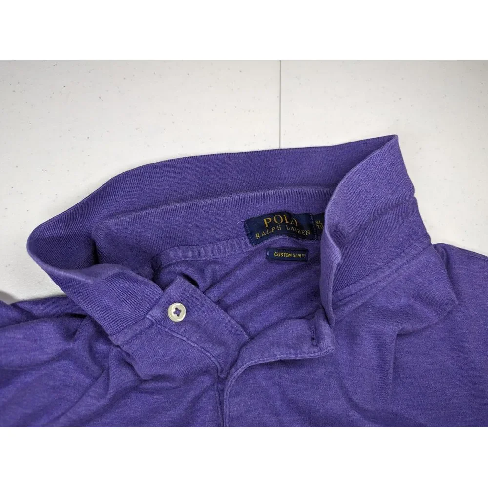 Polo Ralph Lauren Mens XL Custom Slim Fit Purple‎ Shirt Green Logo Short Sleeve